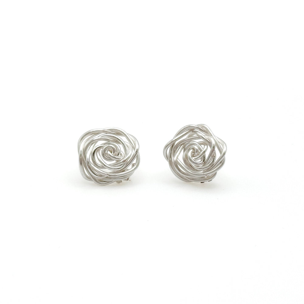 Rosette Stud Earrings, Silver