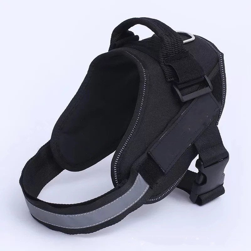 Padded Nylon Dog Harness with Reflective Strip - Black, Size L