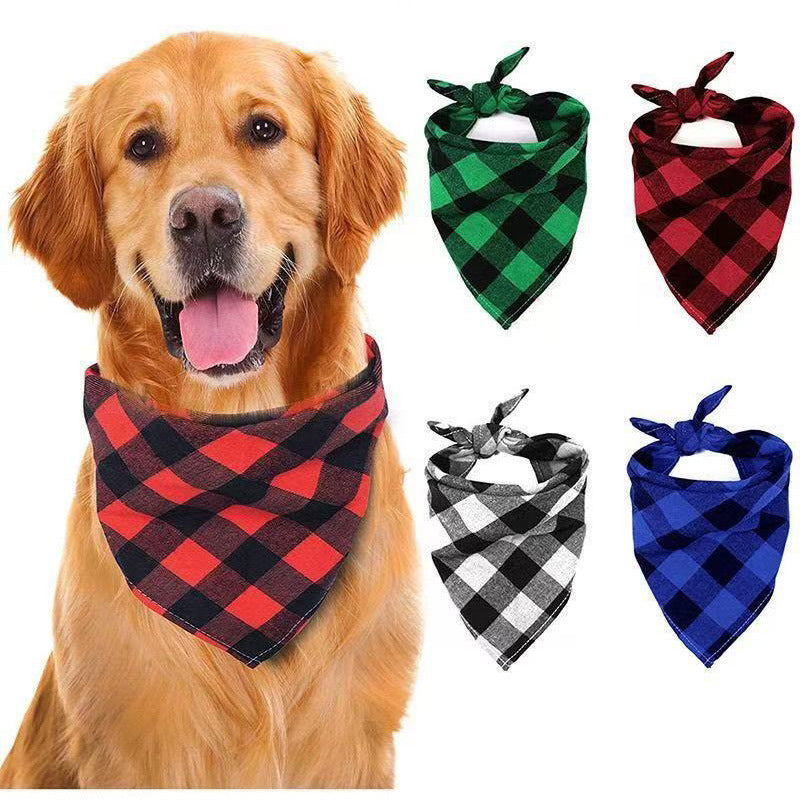 Buffalo Plaid Dog Bandana - Triangle Scarf in 7 Colors, 4 Sizes