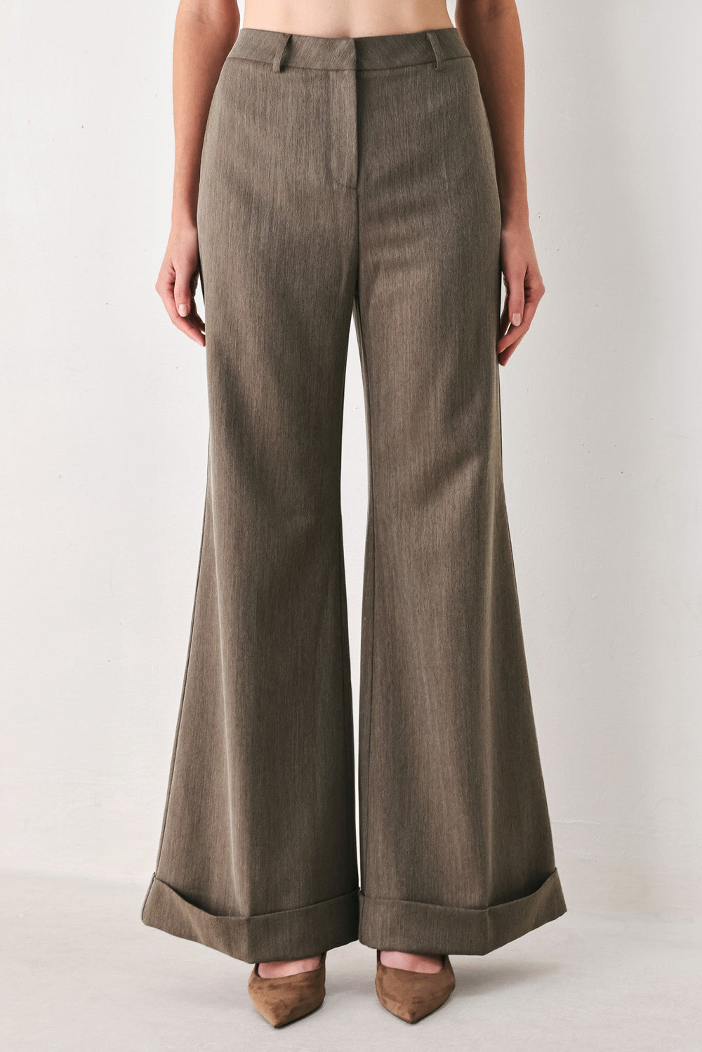 TAILORED TEMPO BROWN CUFFED FLARE PANTS