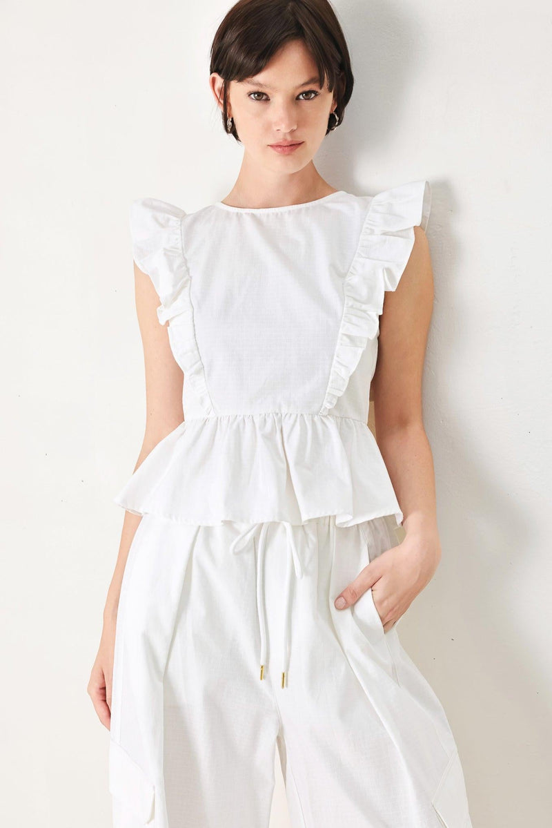 WHITE BLOSSOM WOVEN TOP
