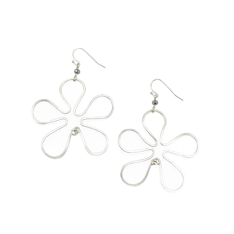 Hibiscus Flower Earrings, Silver
