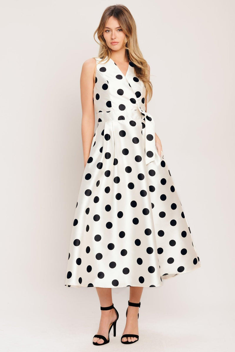 CAFÉ NOIR POLKA WOVEN MIDI DRESS