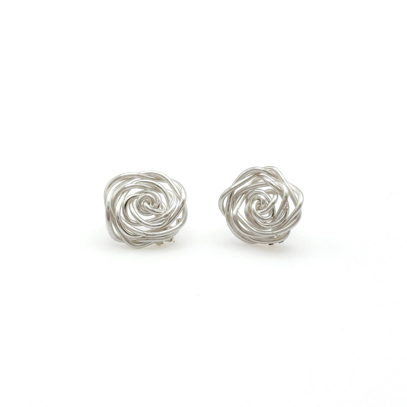 Rosette Stud Earrings, Silver