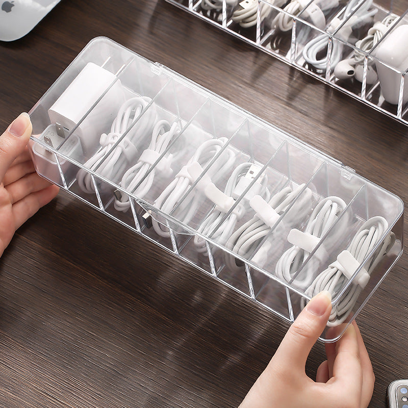 Clear Cable Organizer Box - 8 Slots for Chargers & Cords